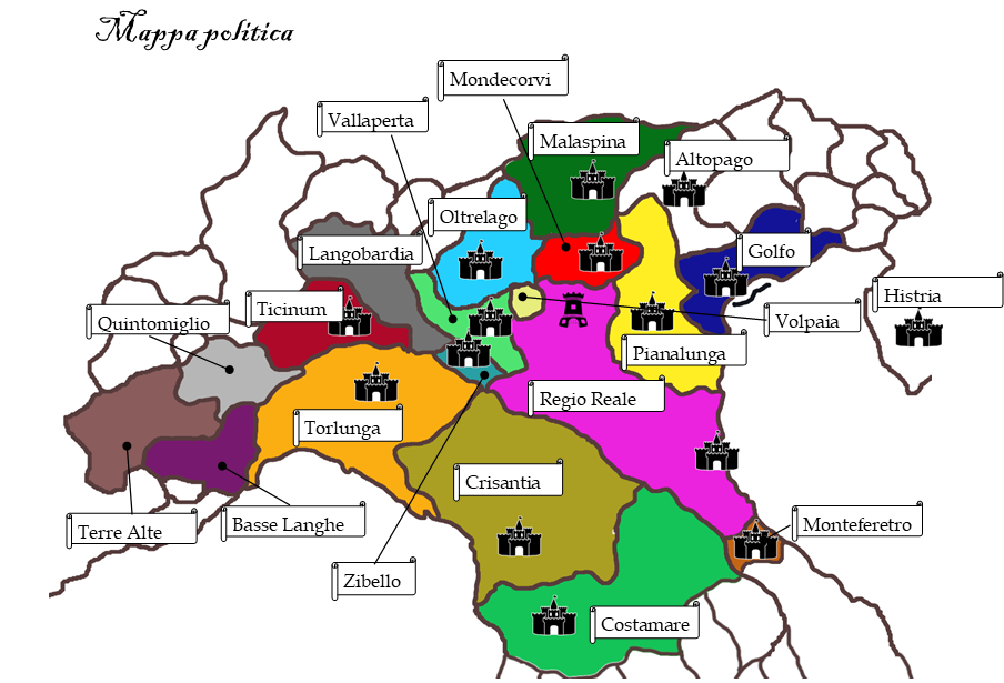 Mappa del regno italico settentrionale nel mondo delle Cronache delle Tre Genti - anno 1950 a.U.c.